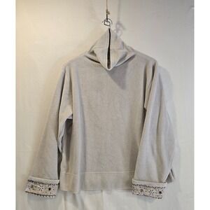 Nordic Design Beige Fleece Turtleneck Sweater Snowflake Cuff Women's Size L